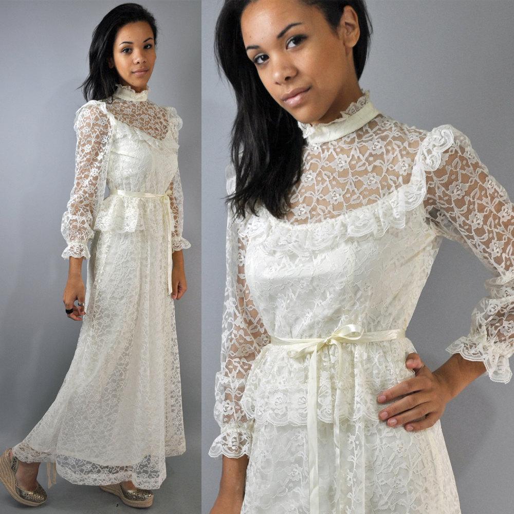 70s sheer cream lace VICTORIAN