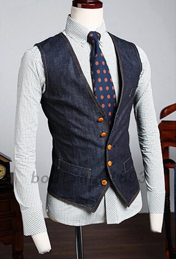 Office Work Men's Denim Jean Cowboy Vest Waistcoat Business Casual Top ...