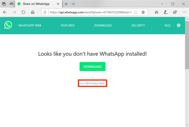 กดลิงก์เพื่อใช้ WhatsApp Web