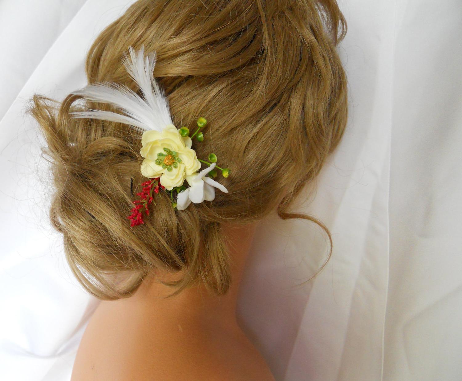 Red White Cream Hair Flower Wedding FavorHair Pins Bridal Party Accessory