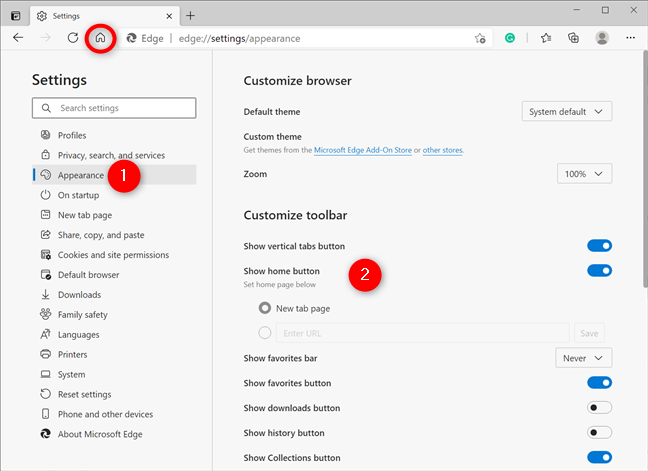 Habilitar el botón Inicio en Microsoft Edge