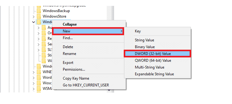 Haga clic derecho en WindowsUpdate y vaya a Nuevo y elija el valor DWORD de 32 bits