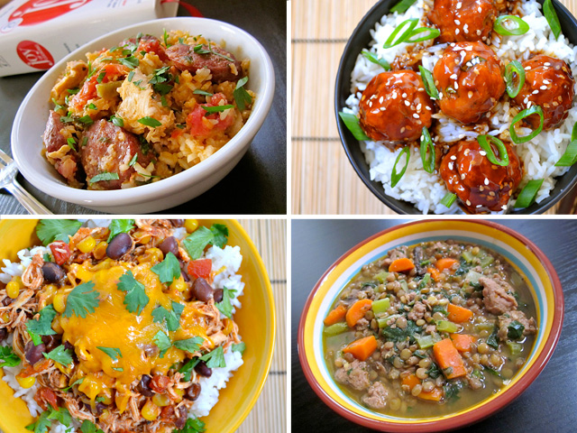 four finished meals as examples of frozen meal ideas