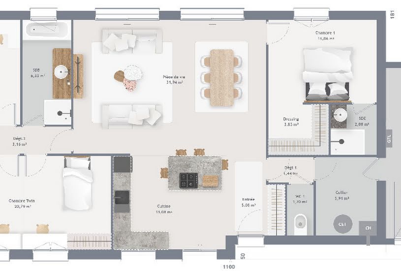  Vente Terrain + Maison - Terrain : 1 210m² - Maison : 120m² à Tourny (27510) 