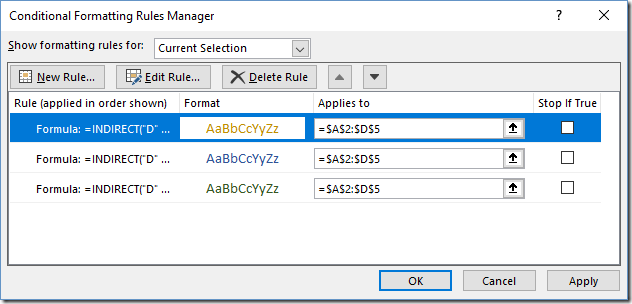 Excel's Conditional Formatting Rules Manager dialog box