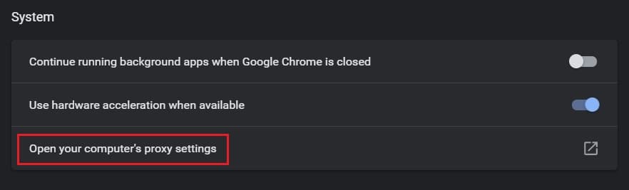 Otwórz ustawienia proxy swojego komputera |  Napraw NET::ERR_CONNECTION_REFUSED w Chrome