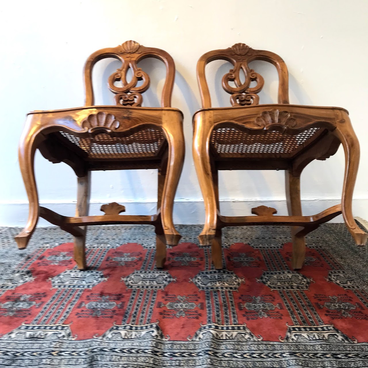 Italian Walnut  Side Chair Pair