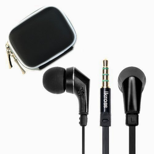  iKross In-Ear 3.5mm Noise-Isolation Stereo Earbuds with Microphone (Black / Black) + Black Accessories Carrying Storage Eva Case for Samsung GALAXY Tab 3 Kids, ATIV Tab 3, Galaxy Tab 3, GALAXY Note 10/ 8 Tablet Cellphone Smartphone and Mp3 player