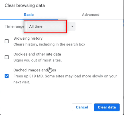 elija Todo el tiempo en la lista desplegable junto a Intervalo de tiempo