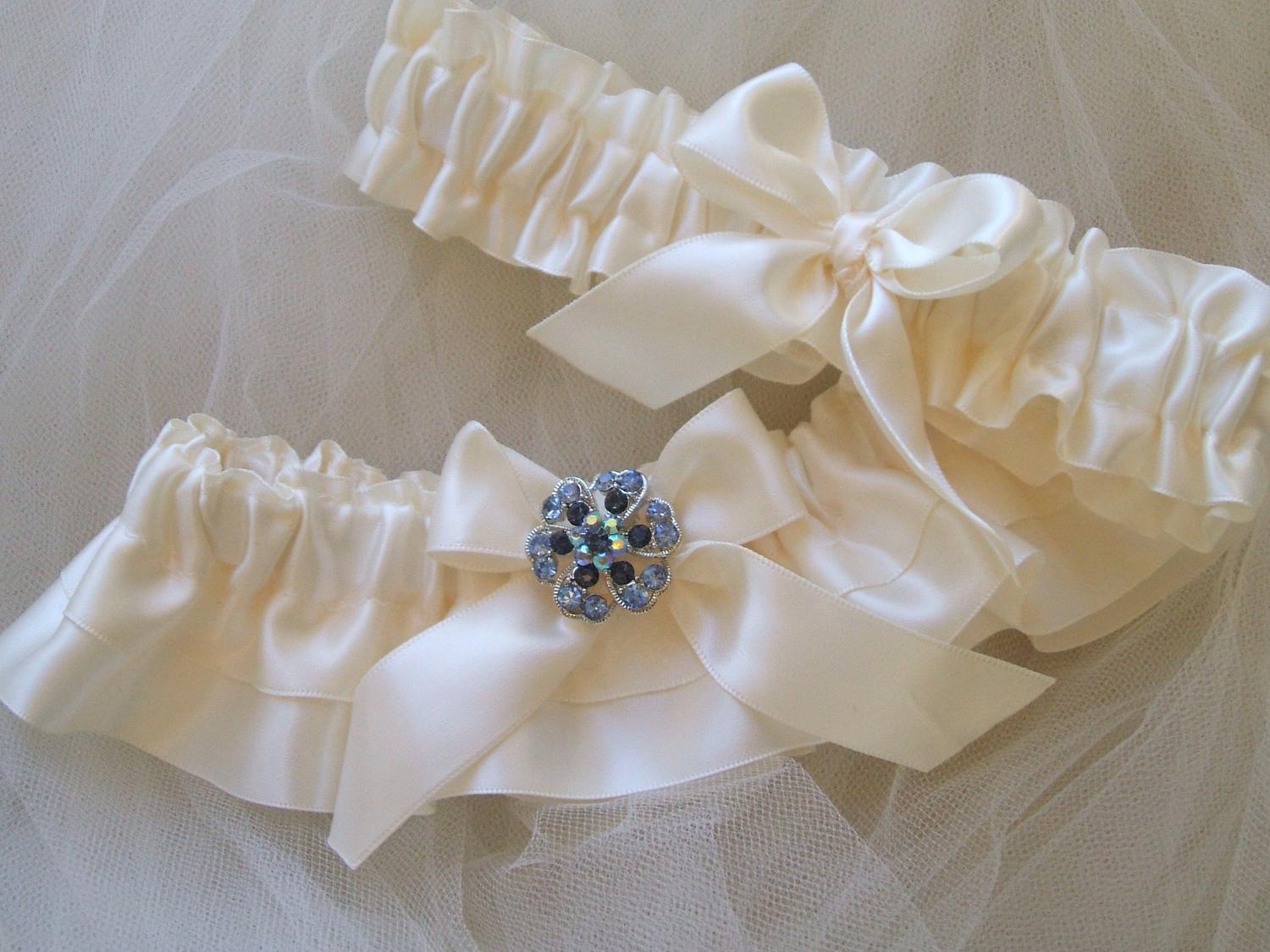 Wedding garter set Ivory satin