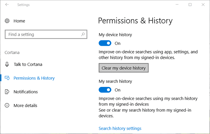 klik op Mijn apparaatgeschiedenis wissen onder Geschiedenis |  Gegevensverzameling uitschakelen in Windows 10 (bescherm uw privacy)