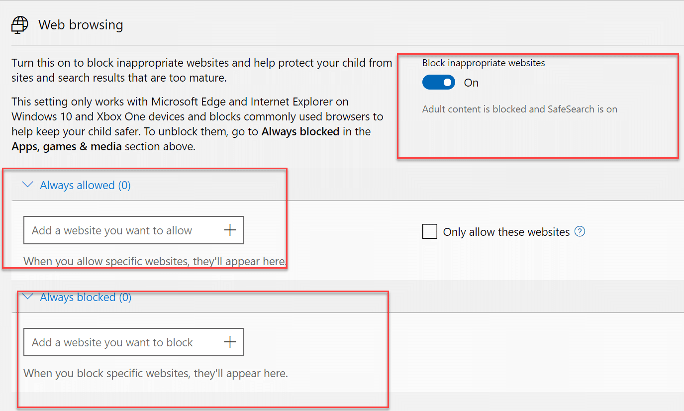 现在您可以限制网站并启用安全搜索