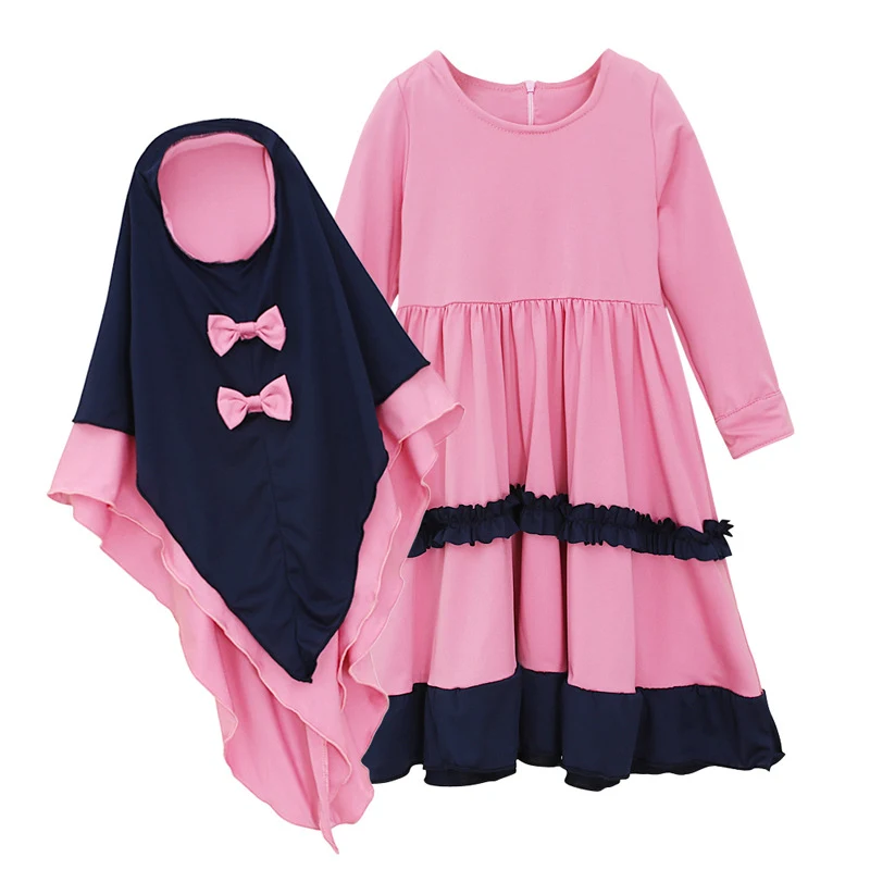 Robe longue à manches longues pour filles avec foulard. Parfait pour les occasions spéciales, confortable et élégante, un look complet pour votre enfant.
