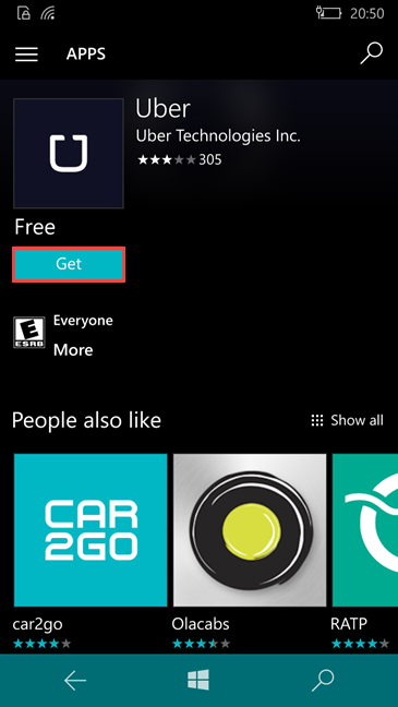 Windows 10 Mobile, Windows Store, trình duyệt, web