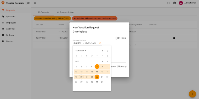 Screenshot of Vacation Requests