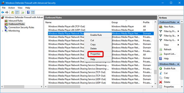 Open Eigenschappen voor een Windows Defender Firewall-regel