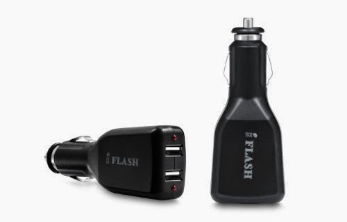  iFlash® (4.8 Amps / 24Watt / Fastest Speed) Dual Port USB Car Rapid Charger (Universal Compatibility) for iPad 1/2/3/4, iPad Mini, iPhone 5 / 4S / 4, Google Android Phones, Samsung Galaxy S4 S3 S2, S I II III IV... (Support All iPod, iPhone, iPad Models) -- Black Color