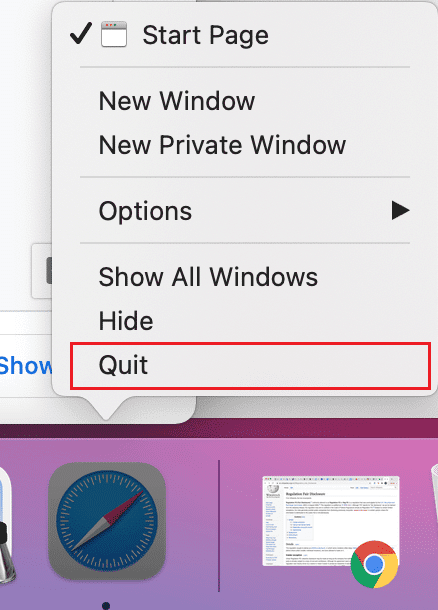 Cliquez sur Quitter.  Fix Safari ne s'ouvre pas sur Mac