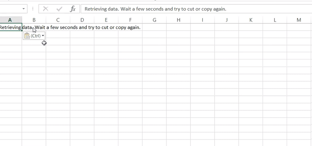 Correzione del recupero dei dati.  Attendi qualche secondo e prova a tagliare o copiare nuovamente l'errore in Excel