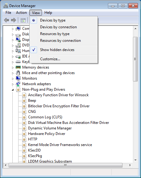 Administrador de dispositivos, Windows