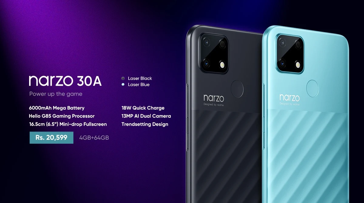 realme gaming beast Narzo 30A with MediaTek Helio G85 processor and 6000mAh Battery which supports Reverse Charging in Pakistan 2 Realme Narzo 30A