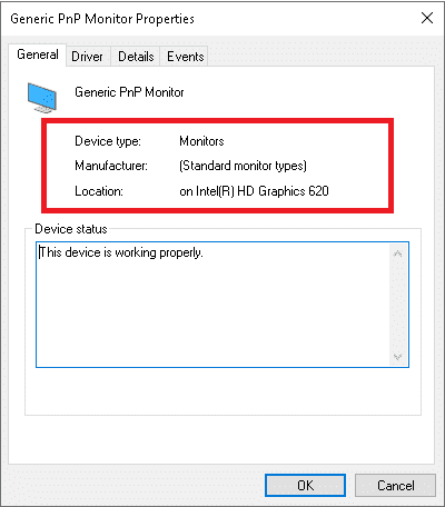 Mostrará las propiedades del monitor donde puede ver otros detalles sobre el monitor.