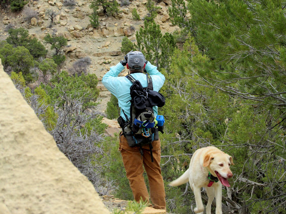 Alan searching for rock art during the hike up