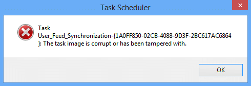 User_Feed_Synchronizationを修正するタスクイメージが破損しているか、エラーで改ざんされています
