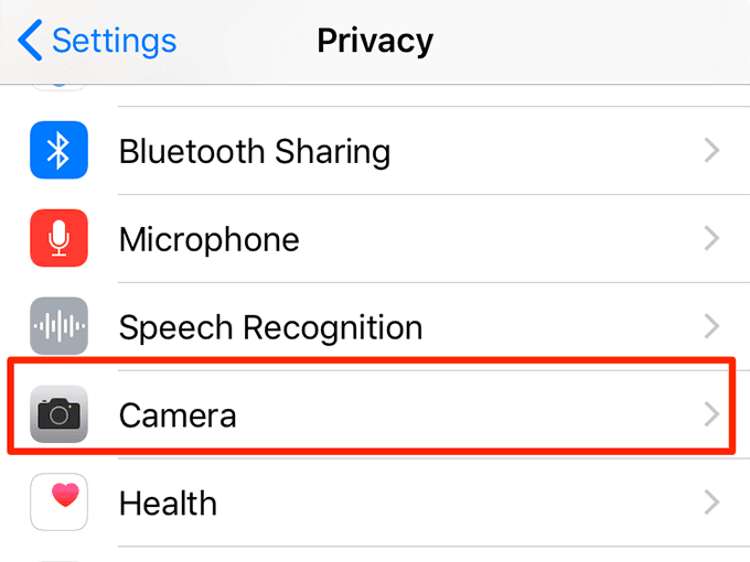 Menu Fotocamera in Privacy