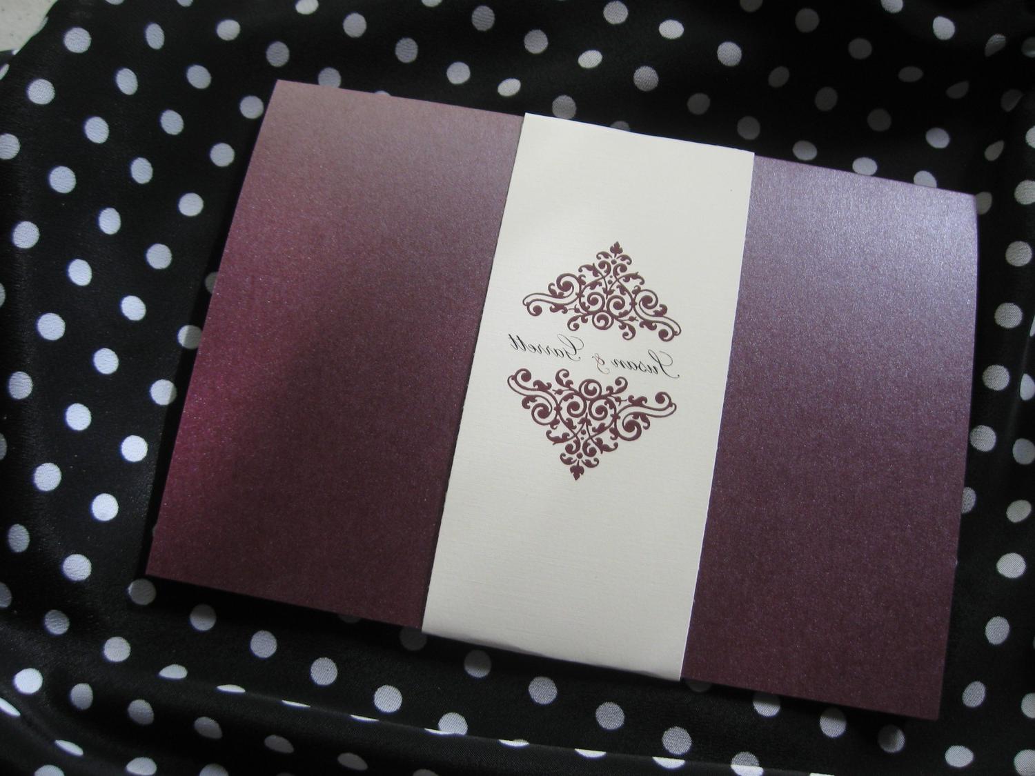 Elegant Vintage Eggplant Aubergine Plum and Ivory or White 5x7 Folio Wedding