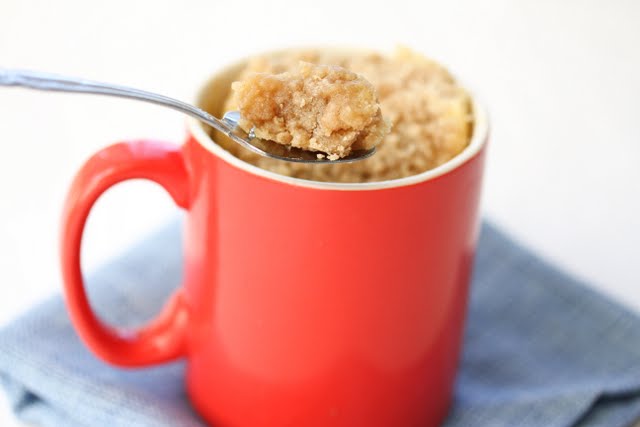 photo of a spoonful of Coffee Cake Mug Cake