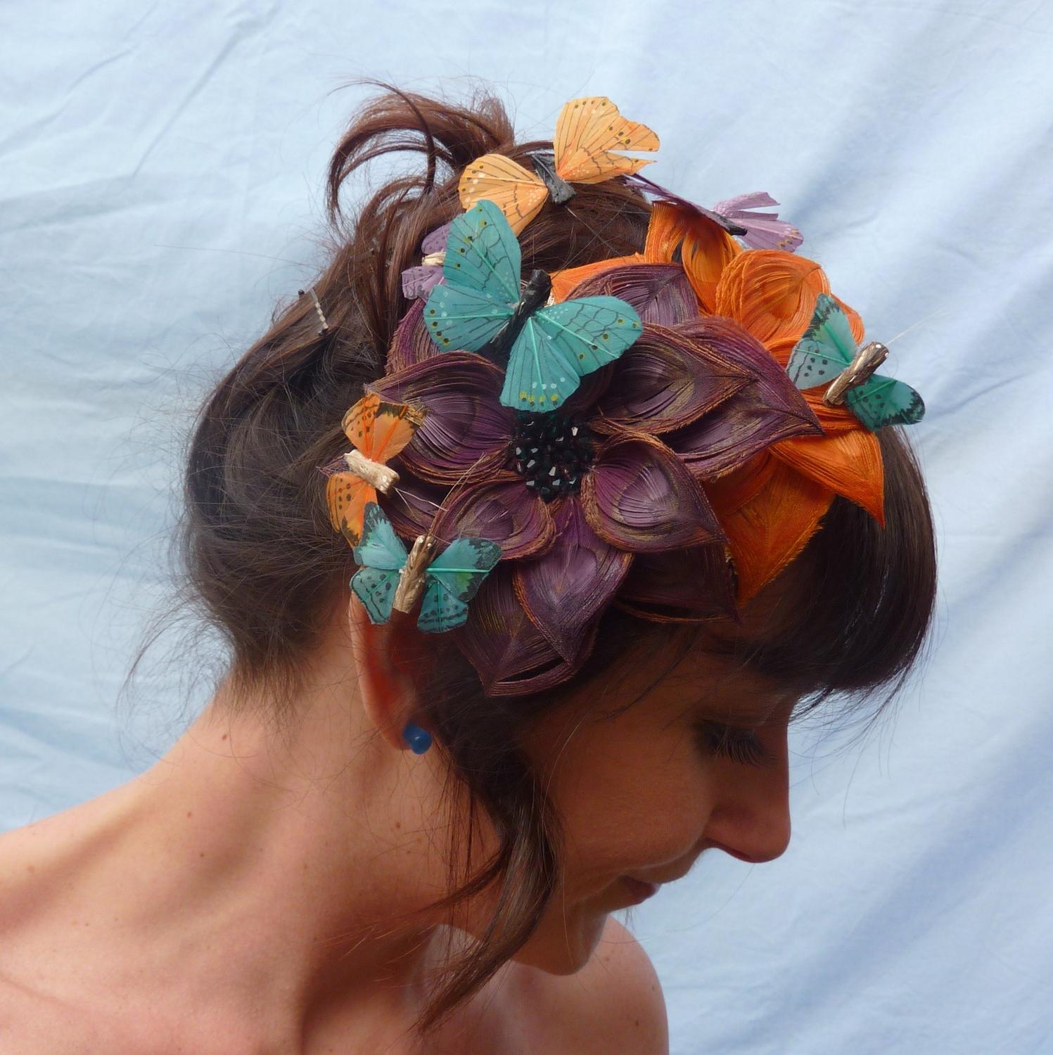 Butterfly Effect - Peacock Feather Flower Fascinator