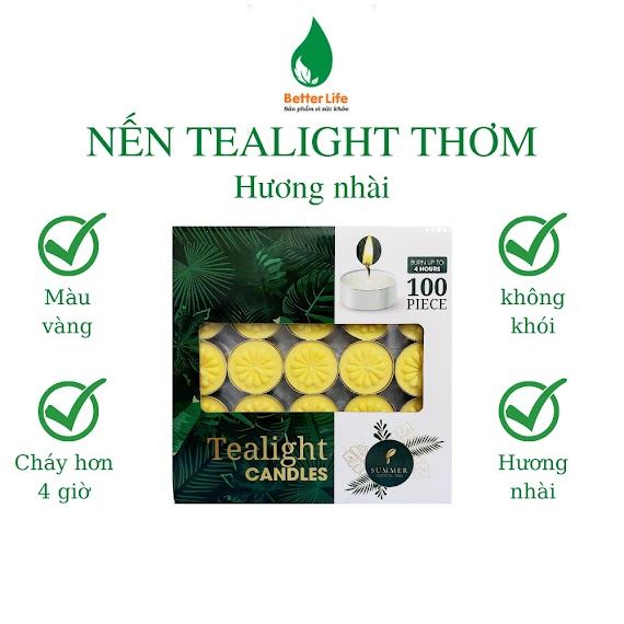 Nến Tealight Thơm Hương Nhài Đốt Đèn Xông Tinh Dầu Trang Trí Decor Phòng Ngủ Thư Giản Không Khói Cháy 4 Giờ