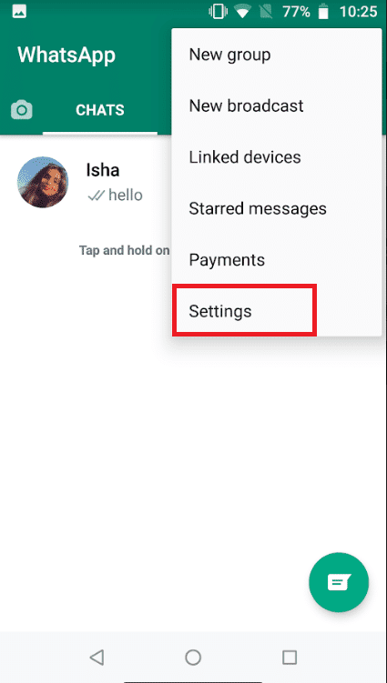 Toque 3 puntos y seleccione la configuración.  Arreglar la videollamada de WhatsApp que no funciona en iPhone y Android