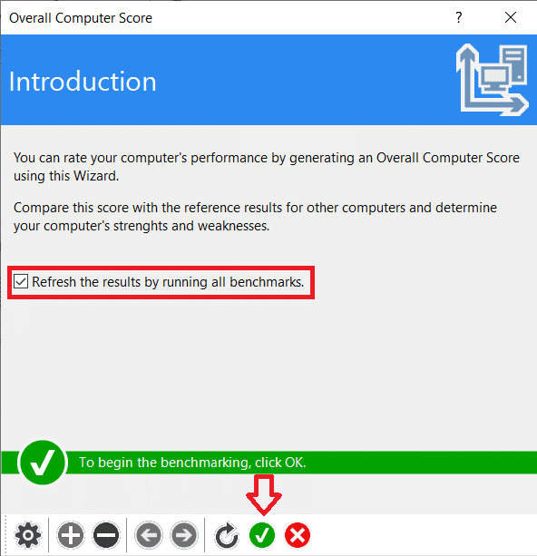 Seleccione "Actualizar los resultados ejecutando todos los puntos de referencia" y presione OK