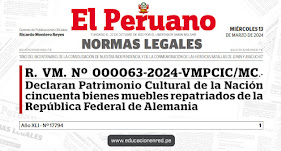 R. VM. N 000063-2024-VMPCIC/MC.- Declaran Patrimonio Cultural de la Nación cincuenta bienes muebles repatriados de la República Federal de Alemania