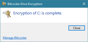 การเข้ารหัสพาร์ติชั่นระบบด้วย BitLocker สิ้นสุดลง