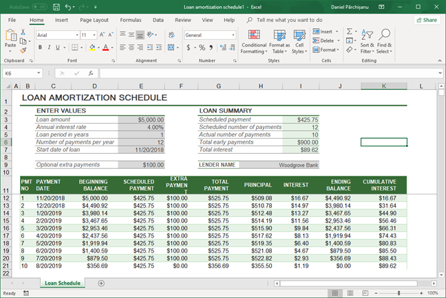 Электронная таблица Microsoft Excel, в которой мы хотим сохранить только формулы