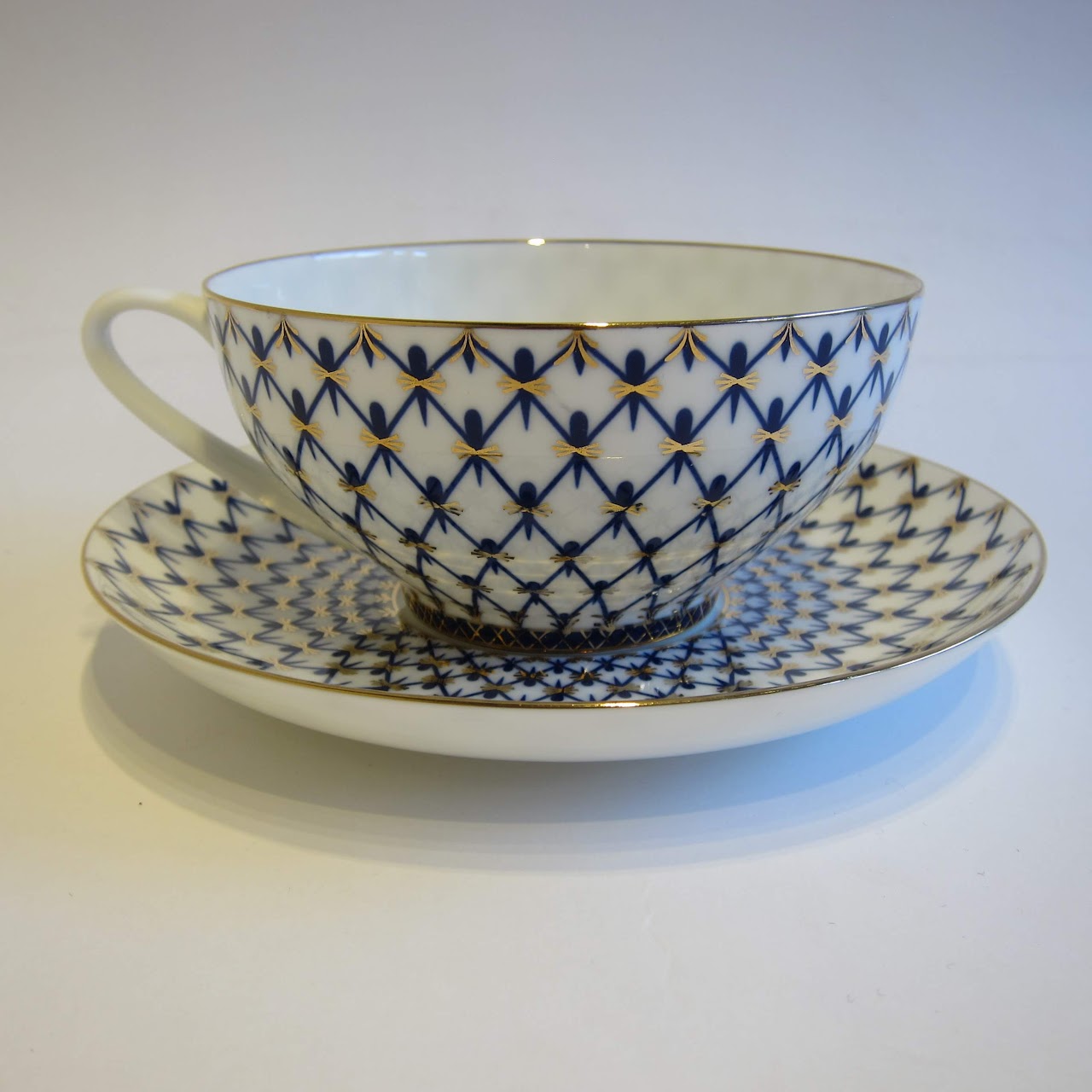 Imperial Porcelain Cobalt Net Cups and Saucers Pair