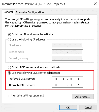 次に、フィールドに以下の値を入力します。 接続できないApexレジェンドを修正する方法