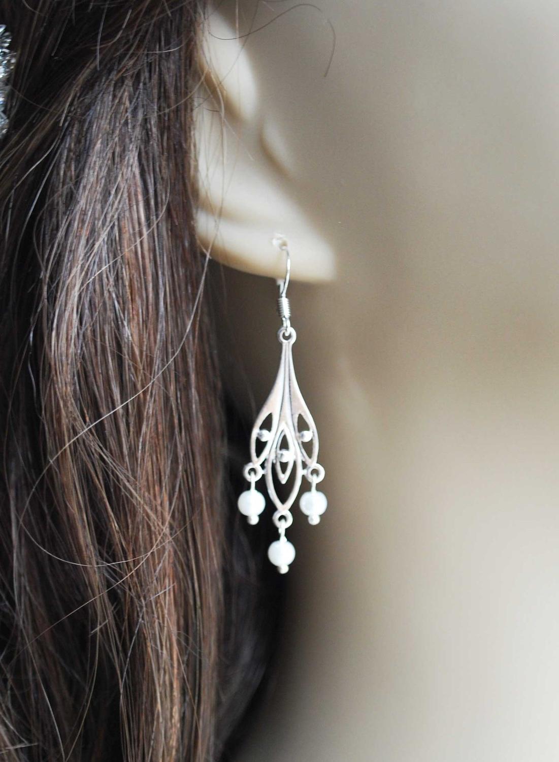 Emily - Art Nouveau - Vintage Inspired Pearl CHANDELIER EARRINGS -Bridal