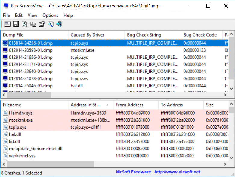 Wybierz MULTIPLE_IRP_COMPLETE_REQUESTS i poszukaj przyczyny spowodowanej przez sterownik