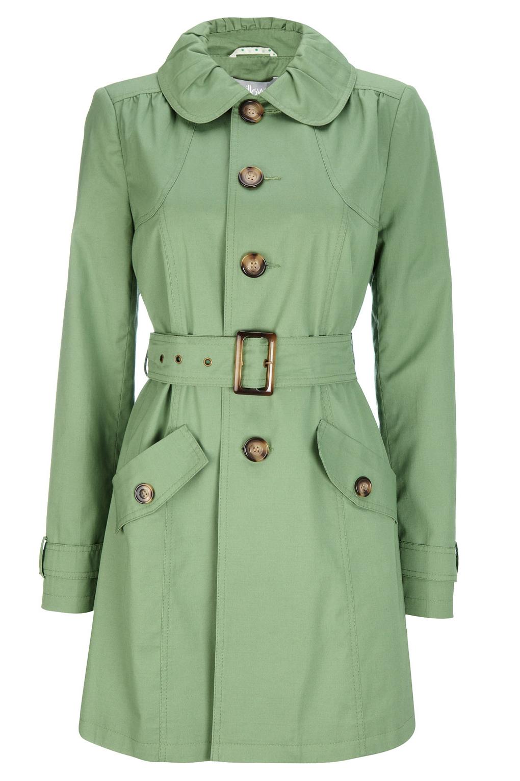 Green Ruched Collar Belted Mac