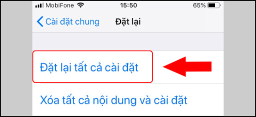 Thảo tác đặt lại tất cả cài đặt trên iPhone