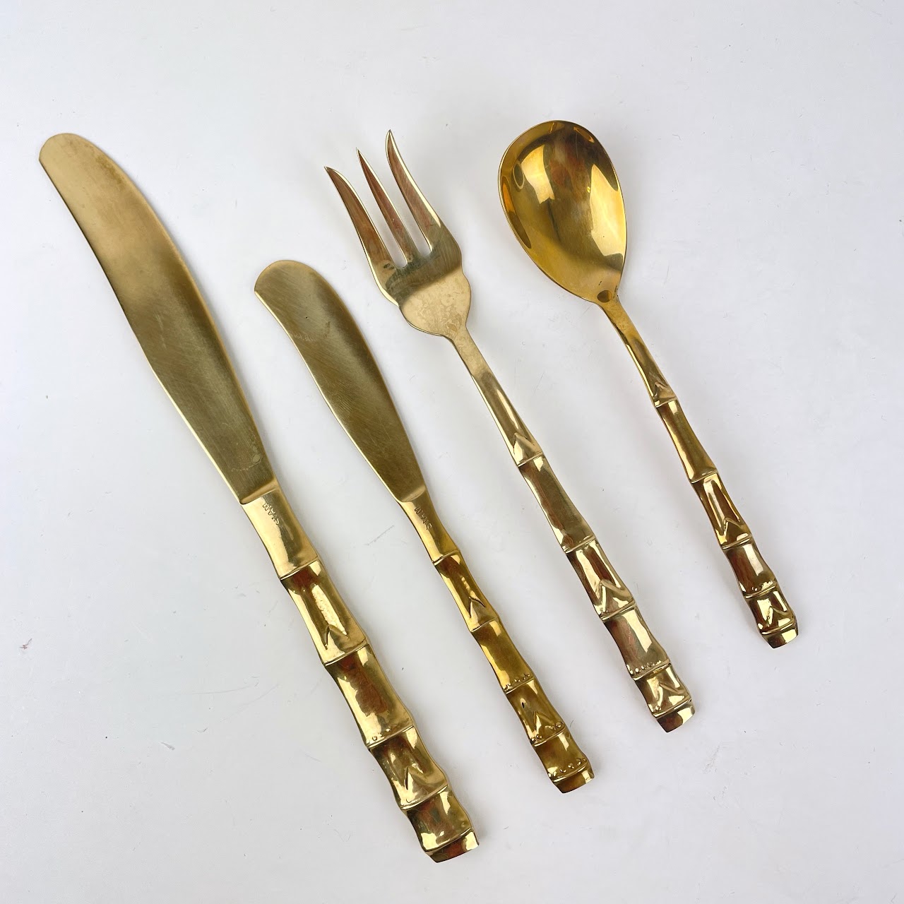 Vintage House of Siam Brass Bamboo Flatware Set