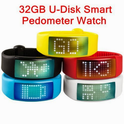  32GB Multi-functional 3D LED Display Pedometer Smart Watch USB Flash Drive with Stylish Signature - Blue