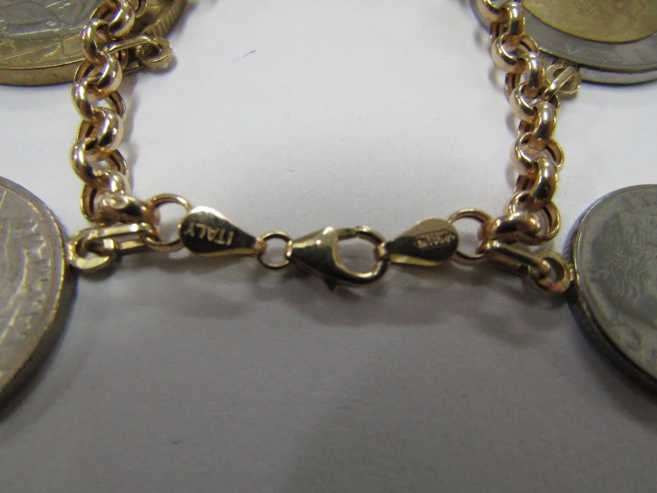 14K Gold Lira Coin Charm Bracelet