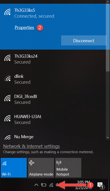 Нажмите на Свойства вашей сети Wi-Fi.