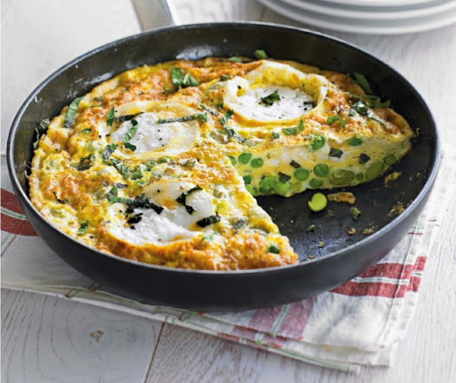 Goat’s cheese, pea & bean frittata