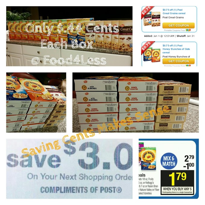 #PostCereal Only $.44 Cents A Box At #Food4Less or #Krogers! Ends today 1/5